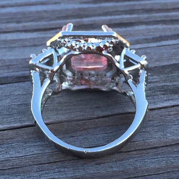 Pink and White Sapphire Large S925 Silver Ring - Picture 8 of 8